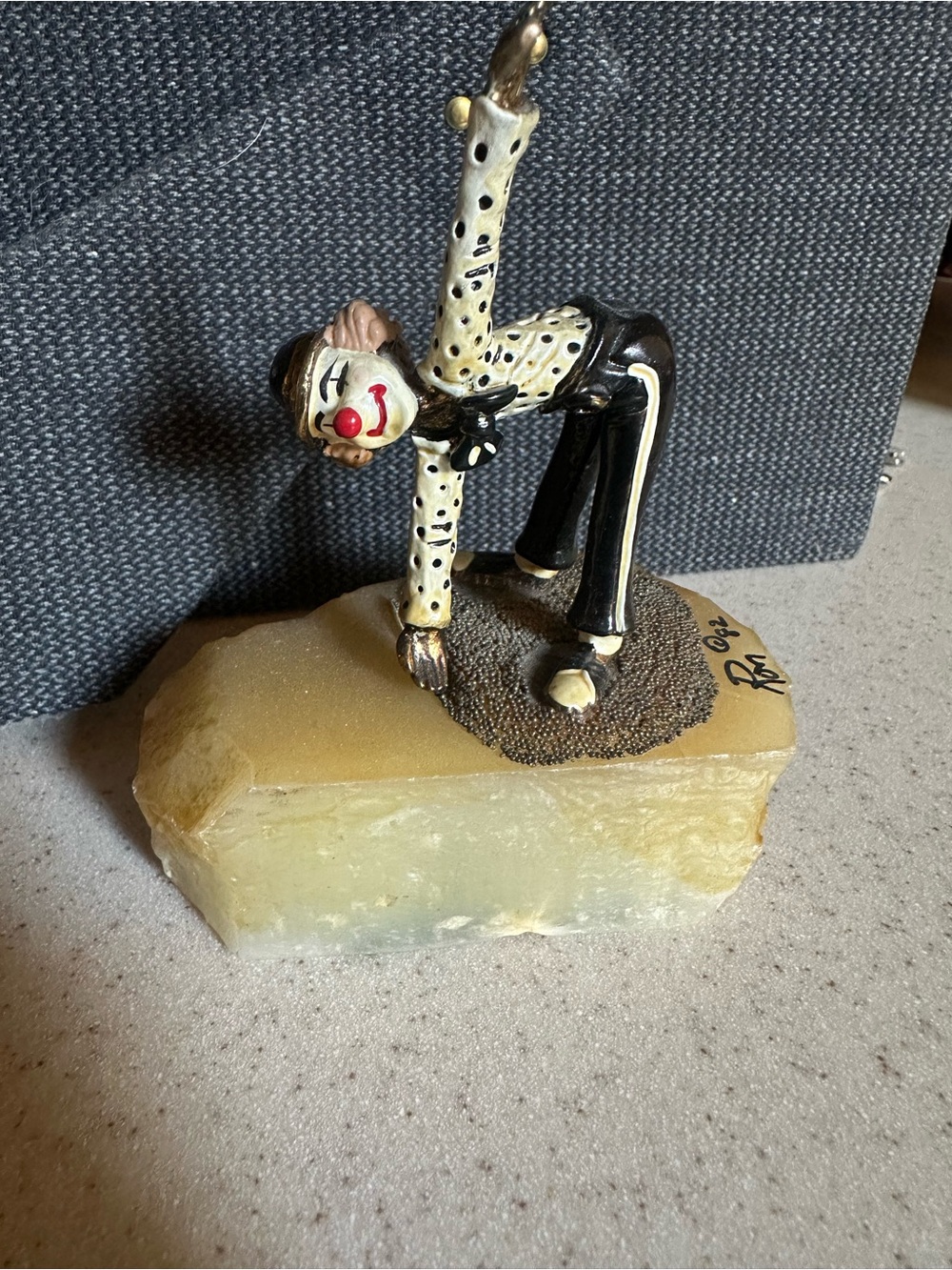 Hand-Painted Clown Figurine by Ron Lee. Signed.  Clown stretching exercising